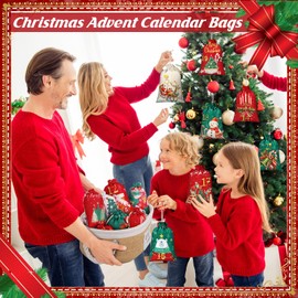 Yoojahow 24 Pcs 2024 Christmas Advent Calendar Number Bags Christmas Gift Burlap Drawstring Bags Reusable DIY Countdown Advent Calendar Set with Rope and Clips for Christmas Home Decorations Gift