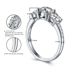 Atylyk 2CT Moissanite Engagement Ring Solitaire Sterling Silver Promise Rings for Women Lady