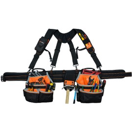 MELOTOUGH Pro Framer Combo System Tool Belt with Suspenders Construction Tool Pouch Builder Heavy Duty Carpenter Suspension Rig Tool Belt and Multi Function for electrician, roofing,contractor