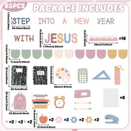 Christian Bulletin Board Set Back to School Classroom Decorations Religious Bulletin Board Christian Classroom Decor Jesus Cutouts Border for Sunday School VBS Church Chalkboard Wall Decor(Boho)