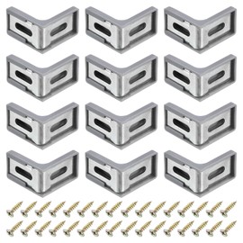 QUARKZMAN Pack of 12 90 Degree Plastic Corner Brackets, 28 x 175 x 28 mm Shelf Brackets with Screws for Cabinets, Grey