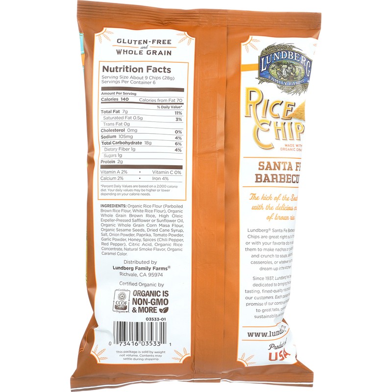 Lundberg Family Farms Rice Chips, Santa Fe Barbecue, 6 Ounce