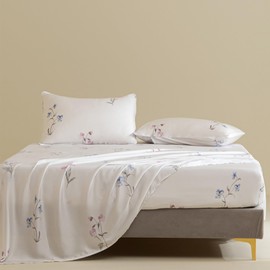 MIDO HOUSE Luxury Tencel Lyocell Sheet Set – Silky Soft Botanical Floral Bedding, Breathable & Cooling, Deep Pocket Fitted Sheet – Queen Size, 4-Piece Premium Set