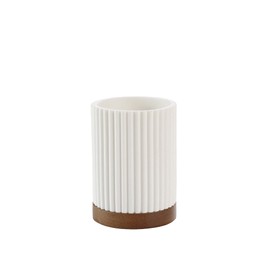 Douceur d'Intérieur, Bicchiere Porta spazzolino (Diametro 8 x 10,8 cm) Niagara, Bianco, poliresina e Acacia