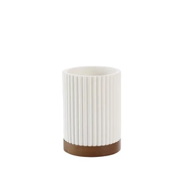 Douceur d'Intérieur, Bicchiere Porta spazzolino (Diametro 8 x 10,8 cm) Niagara, Bianco, poliresina e Acacia