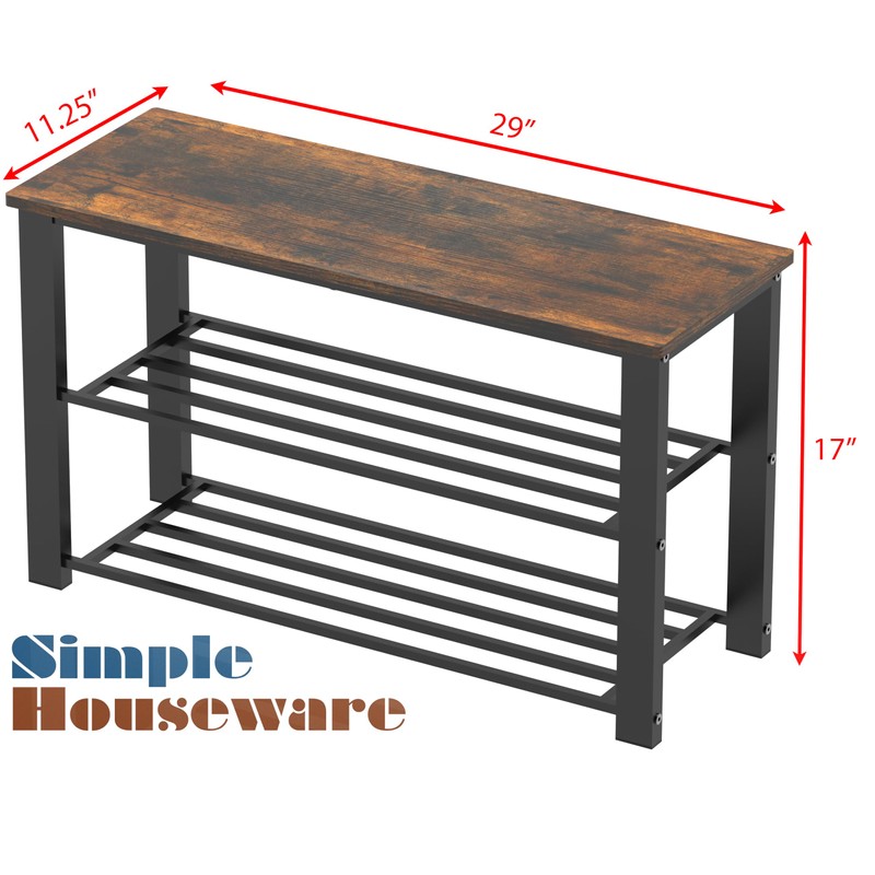 Simple Houseware Wood Top Shoe Storage Bench for Entryway, Rustic