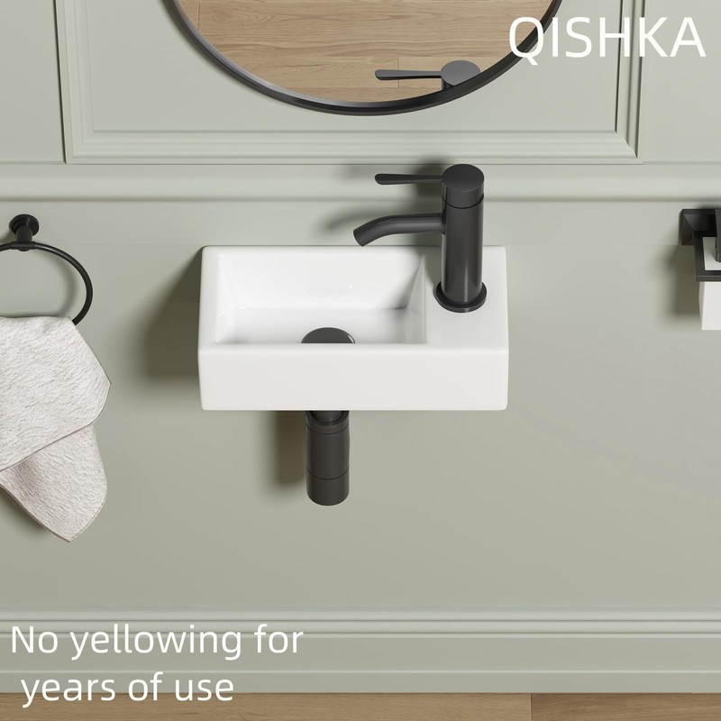 Small Wall Mount Vessel Sink, QISHKA 14.4" x 7" Ceramic