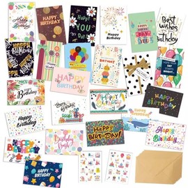 24-Pack Birthday Cards with Envelopes and Sealing Stickers Happy Birthday Card Greeting Cards for Men Women Kids, 7.8x5.9 Inch Assorted Blank Birthday Cards (S506)