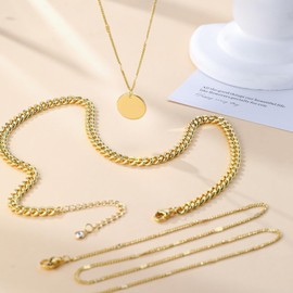 WATEFOER Pack of 3 Women's Gold Necklaces, Layered Gold Necklaces, Stackable 14K Gold Chain, Choker Necklace, Diamond Layering Circle CZ Pendant Necklaces, Fashion Jewellery Gifts, Unit size, Copper