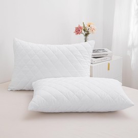 LSC Pillow Protectors 2 Pack Quilted Ultra Soft Anti Allergy Pillow Cover Breathable and Comfortable Microfiber White Pillowcase 48x74 CM (PACK OF 2)