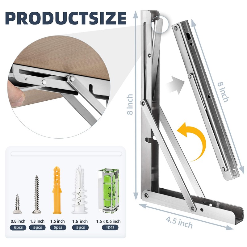 Folding Shelf Brackets 8 Inch of 2 Pack Max. Load