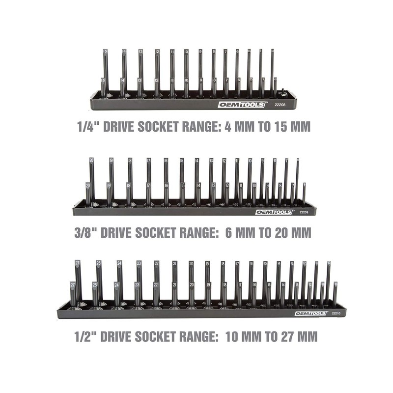 OEMTOOLS 22233 Tool Storage Organizer for SAE and Metric Socket,