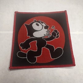 FELIX THE CAT, WHISTLING, RED BORDER, 4X4 INCHES, WOVEN PATCH