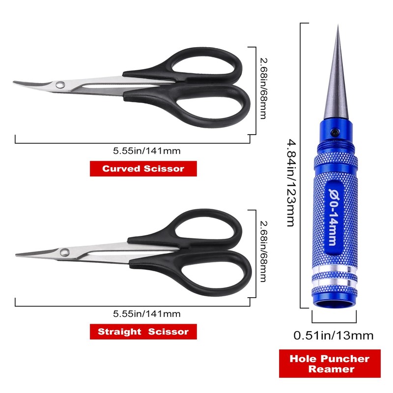 3-Pack HobbyPark RC Body Reamer Hole Puncher and Curved Scissors