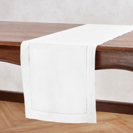Home Ekaa Linen Table Runner 90 inches Long – Hemstitch 100% Pure Linen White Dining Table Runner 14 x 90 Inch for Spring, Summer, Mother's Day, Wedding Decorations – Elara
