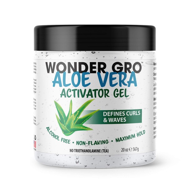 Wonder Gro Aloe Vera Activator Gel, 20 fl oz - Non-Flaking, Alcohol-Free - Defines Curls & Waves