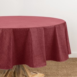 Elrene Home Fashions Monterey Linen Inspired Water- and Stain-Resistant Vinyl Tablecloth with Flannel Backing, 60 inches X 84 inches, Oval, Brick