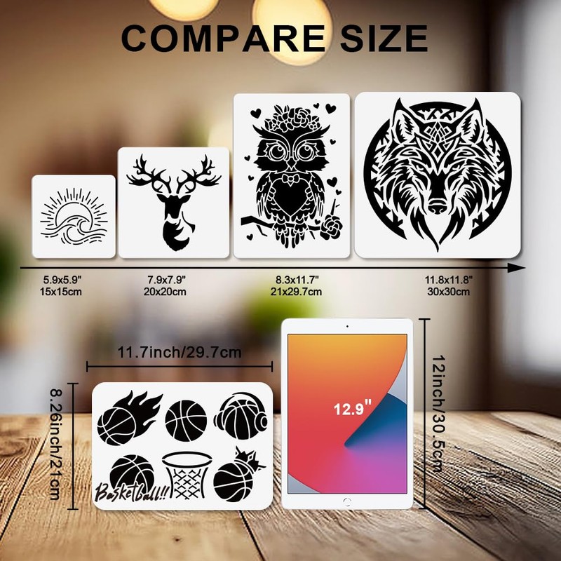 MAYJOYDIY Basketball Stencil Sports Theme Template 11.7x8.3inch Reusable Basketball Basket