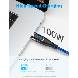 Ocetea Ocetea 100W USB C auf USB C Kabel, 30CM 5A Schnellladekabel Typ C Ladekabel with LED Display, Kompatibel mit MacBook Pro Air iPad Pro Air Galaxy S23 S22 Pixel Switch