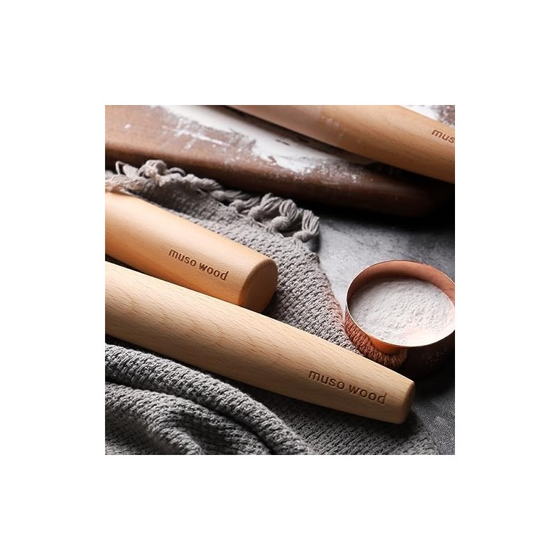 Muso Wood Wooden French Rolling Pin For Baking, Beech Wood
