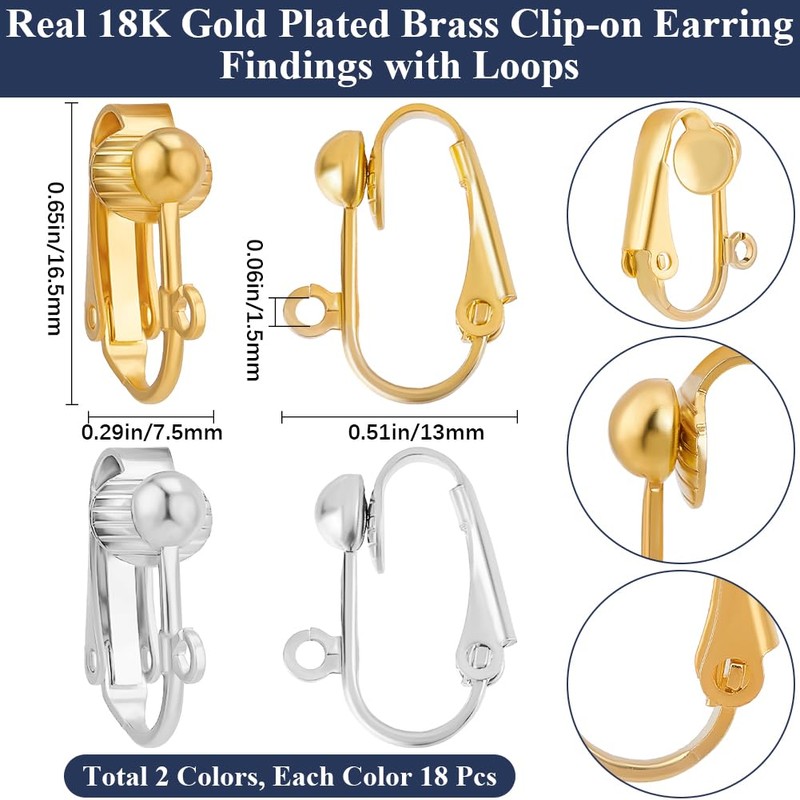 Beebeecraft 1 Box 36Pcs 18K Gold Plated 925 Sterling Silver