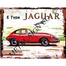 E TYPE JAGUAR ADVERTISING SIGN SMAL RETRO VINTAGE STYLE tin wall art shed workshop garage classic cars