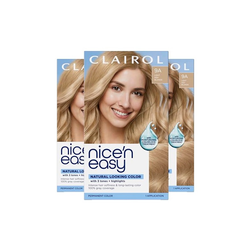 Clairol Nice'N Easy Crème 9A Light Ash Blonde (3 Kits)