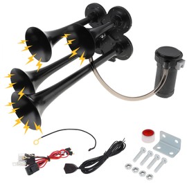 DriSentri Train Horns for Pickup Trucks, 4 Trumpet Air Horn Kit, 12V 185dB Super Loud Truck Air Horn Four Trumpet with Compressor for Cars Trucks Pickups Trains Lorrys Boats