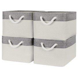 TcaFmac Organization and Storage Bins for Shelves - Large 4 Pack 16x12x8 inch Collapsible Storage Basket for Organizing, Fabric Storage Cubes for Box Closet Cloth Toy Books Kids (Grey & White)