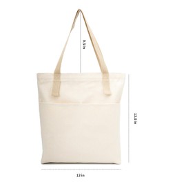 REDSINDA Canvas Aesthetic Tote Bag with Zipper and Pockets Grocery Shopping Bag Small Simple Work Tote Bag for Women Men (Beige)