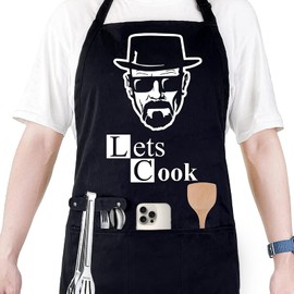 Hkmmdvc Funny Aprons for Men - Let’s Cook - Grilling BBQ Chef Apron with Pockets - Hilarious Kitchen Cooking Apron- Birthday Father’s Day Christmas Gifts for Dad, Husband, Boyfriend, Movie Fans