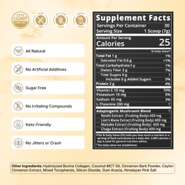 Veltracha Protein Coffee Creamer, Coffee Supplement with Collagen, Cinnamon, L-Theanine & Functional Mushrooms, Non-Dairy & Keto-Friendly MCT Creamer for Energy & Gut Health, 30 Servings