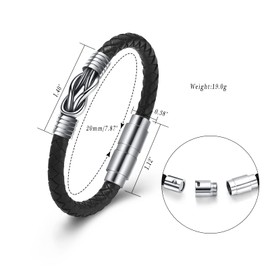 Minicremation Cremation Jewelry Urn Bracelet for Ashes Stainless Steel Braided Ashes Leather Bracelets for Men Women Memorial Keepsake Bangle Bracelet for Human Pet