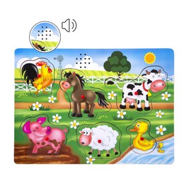 Farm Animals Sound Puzzle, Wooden Chunky Puzzle for Toddlers and Preschoolers Ages 2yrs+, Kids Educational Preschool Learning Puzzles Toy Gift (6pcs)