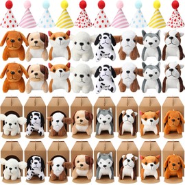 Motionchic 20 Pcs Mini Plush Toy Stuffed Animals Stuffed dogs Set with 20 Birthday Hats 20 Kraft Paper Boxes Adopt Pet Gift for Adult Animal Theme Birthday Party(Cute)