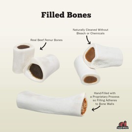 Redbarn Pet Products Filled Dog Bones Peanut Butter, Cheese N' Bacon, Beef, Natural Long-Lasting Dental Treats; Suitable for Aggressive Chewers.