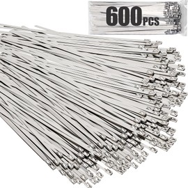 600pcs Metal Zip Ties 12 Inch, 304 Stainless Steel Zip Ties, Self-Locking Cable Ties 200lbs Tensile Strength, Metal ZipTies Heavy Duty for Machinery, Exhaust Wrap, Farms, Pipes, and Outdoor Fence