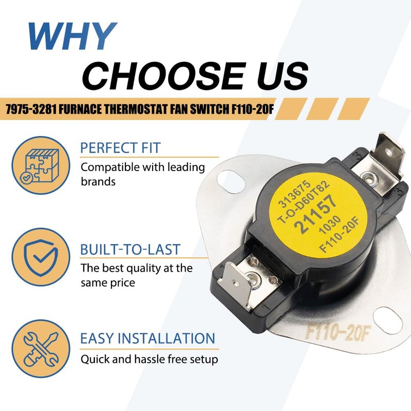 7975-3281 Furnace Thermostat Fan Switch F110-20F Compatible with York Coleman