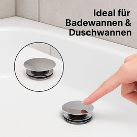 Drain Fitting for Bath & Shower Tray 1 1/2 Inch - Click Clack/Pop-Up Valve Made of Brass Chrome - For Connection to Existing Siphon - Push-Open Function | Small Cap 118256 S HD NF