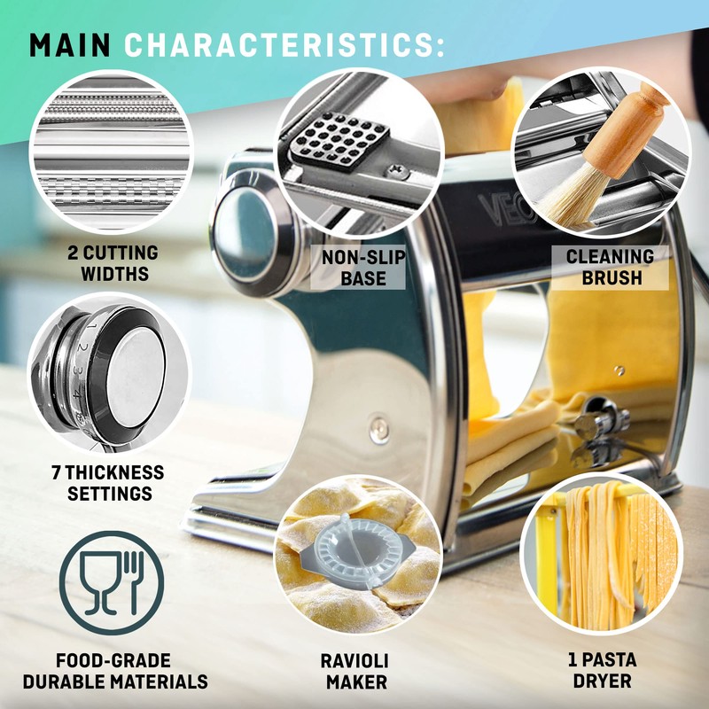 Manual Pasta Maker with Dryer - Multi-Pasta Stainless Steel Italian