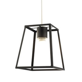 Industrial Lantern Pendant Light Shade in Matte Black Metal with Square Top and Bottom | 25cm x 21cm x 15cm | for Kitchens Dining Rooms Lounges etc by Happy Homewares