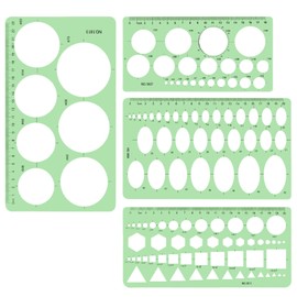 4 PCS Circle Stencil, Circle Template, Circle Ellipse Triangle Square Drawing Stencils, for Architectural Mathematics, Drawing Design, Geometric Measurement, School Office Supplies (Green)