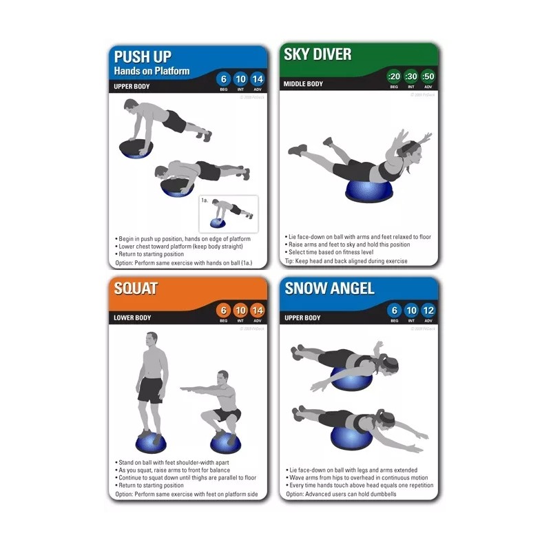 FITDECK Balance Dome EXERCISE PLAYING CARDS Core Work Bosu Balance