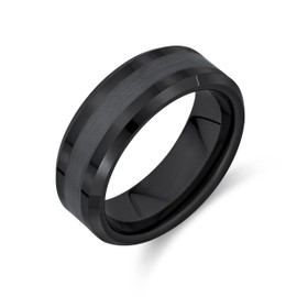 Bling Jewelry Customise Simple Wide Beveled Titanium Gunmetal Black Silver Tone Unisex Couples Wedding Ring for Men Women Comfort Fit 8 mm Size 6-14, Titanium, Other.