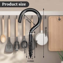 SIGANDG Screw Hooks 40 Pieces Black Screw Eyebolt Stainless Steel Black Small Screw Hooks for Wooden Hooks for Hanging Plants, Art Decoration, Key(M4-60mm)