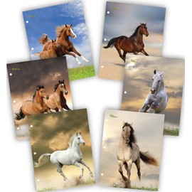 New Generation - Horses - 2 Pocket Folders/Portfolio 6 Pack Letter Size with 3 Hole Punch to use with Your Binder Heavy Duty Glossy Finish UV Laminated Folder - Assorted 6 Fashion Design (6 Pack)