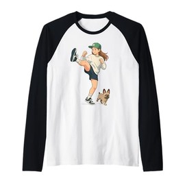 Anime Kickboxer Walking French Bulldog Streetwear Kickboxing Raglan Baseball Tee
