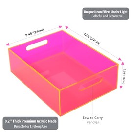 Contenedor de Almacenamiento de Acrílico para Despensa con Asas, Organizador de Cocina para Organización de Gabinete y Alacena, Resistente, 12.6 x 9.4 x 4 pulgadas, Rosa Neón