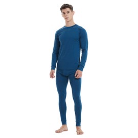 Iguana Mens 100% Merino Wool Base Layer Sets for Ski Lightweight Thermal Underwear Navy Blue