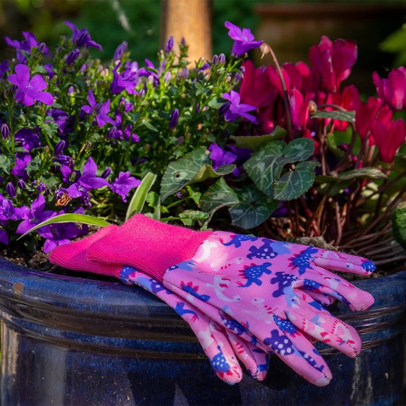 Kent & Stowe Kids Gardening Gloves Dinosaur Pink